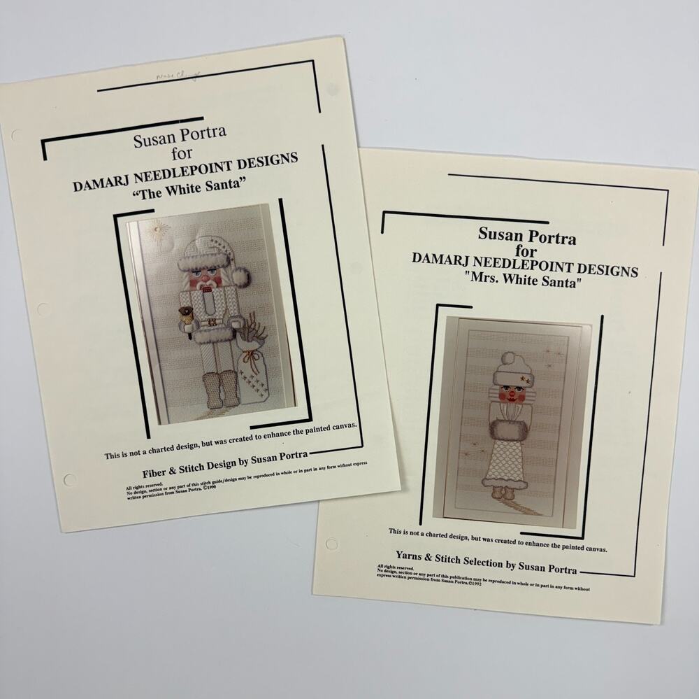 Susan Portra Damarj Needlepoint Stitch Guides White Santa & Mrs White Santa